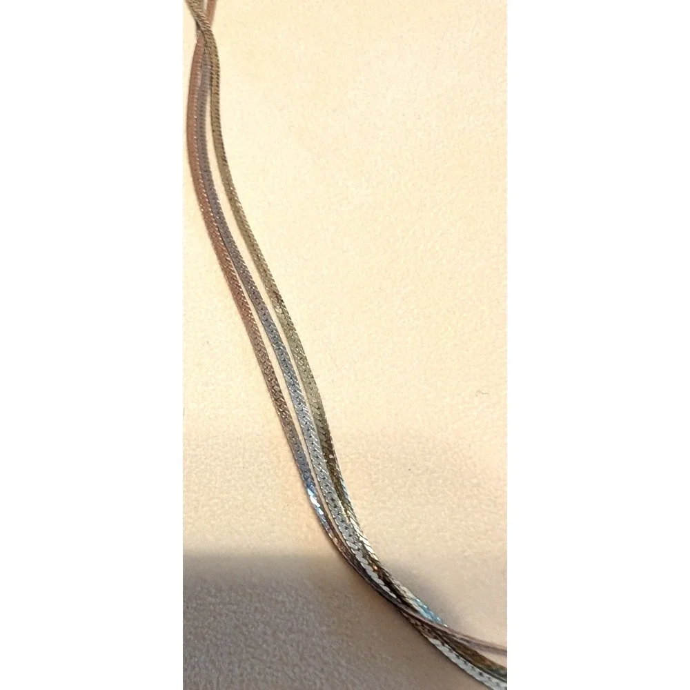 Vintage Italian Tri-Color Sterling Silver Herringbone necklace ~ 925   13g